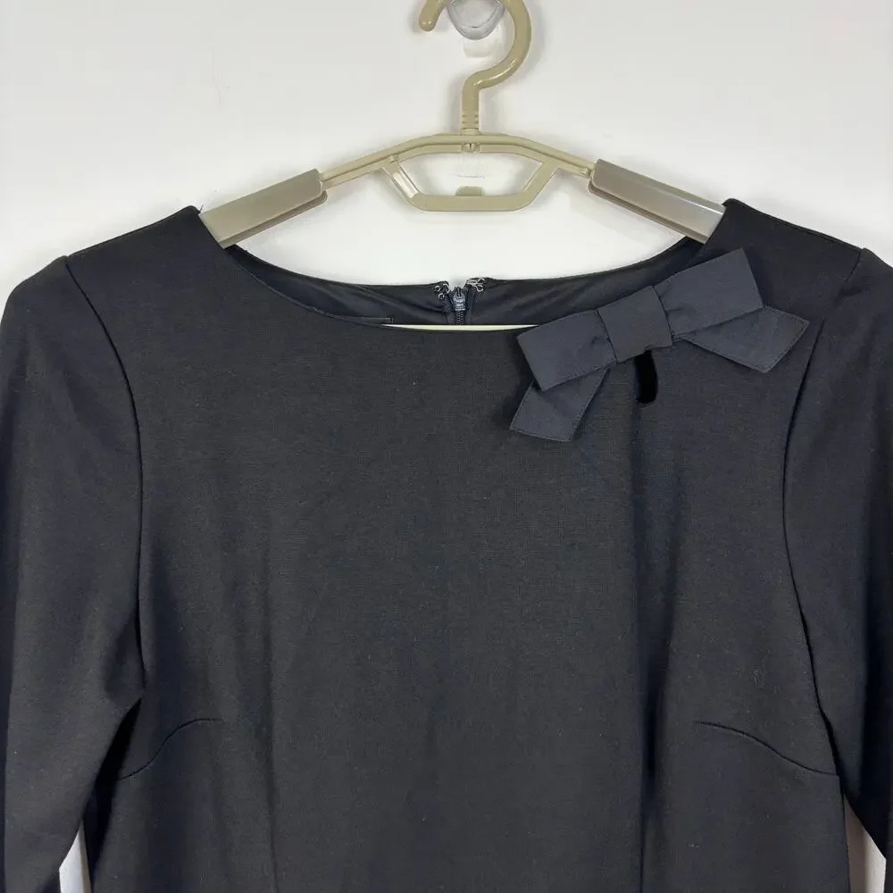 Talbots Black Sheath Dress Pencil Dress Ponte Knit Bow Detail 10 LBD career